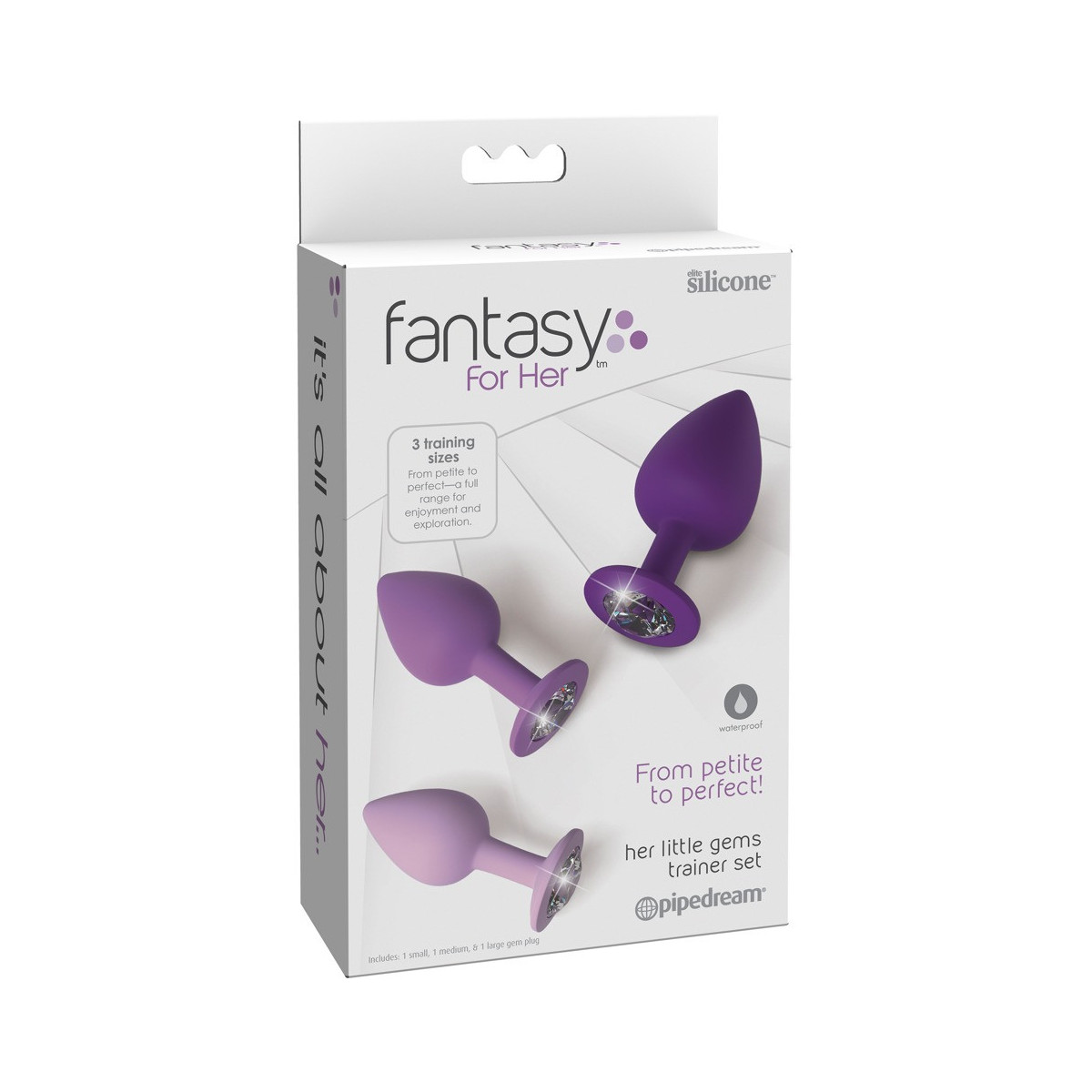 Fantasy For Her - Plug Anale , 3 Pz, Soft Touch, Silicone, Pietra Glitter,  Viola