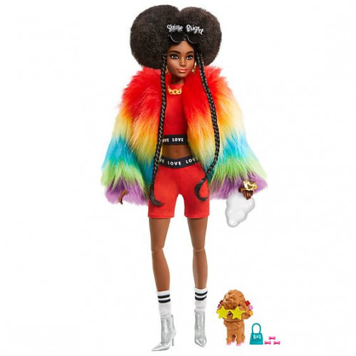 Barbie Extra Doll 1 in Rainbow Coat with Pet Poodle