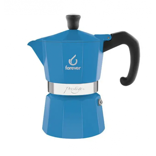 Forever 120252 'Miss Moka Prestige', Caffettiera Alluminio 2 Tazze, Azzurra