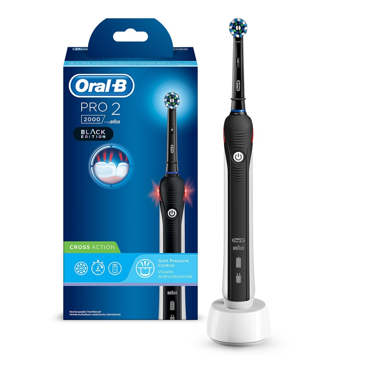 Oral-B Pro 2 2000 Black Edition Spazzolino Rotante Nero, Bianco