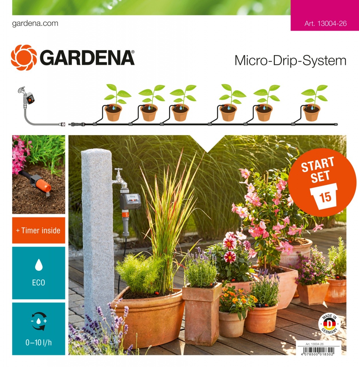 Gardena 13004-26 Micro-Drip-System Start Set per Vasi Automatic