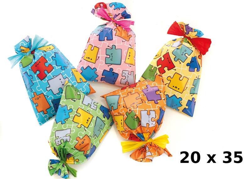 confezione 100 buste misura 20x35 fantasia puzzle